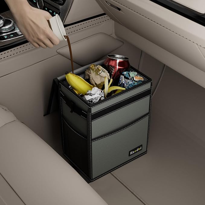 K KNODEL Car Trash Can with Lid, Car Garbage, Bin and Bag (Medium, Gray) | Waterproof Car Garbage Can with Liner, Hanging Trash Bag for Car, Suv, Van, Truck - Image 6
