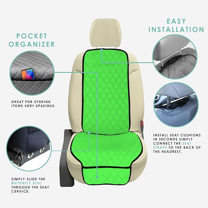 FH Group Car Seat Cushion – Neosupreme Single Front Seat Cover with Front Pockets, Airbag Compatible, Universal Fit Car Seat Cushion for Driver or Passenger Seat, SUV, Truck, Sedan & Van – Green - Image 4