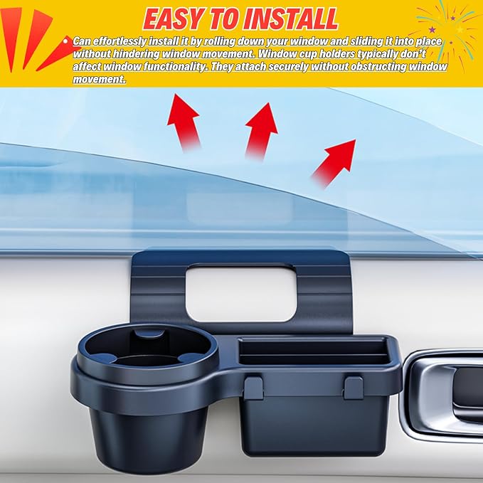 Extra Hanging Car Door Window Drink Coffee Cup Holder with Storage Organizer Tray | Coin Holder Change Organizer Fits Most Vehicles, Trucks Interior Car Gadgets Accessories - Image 6