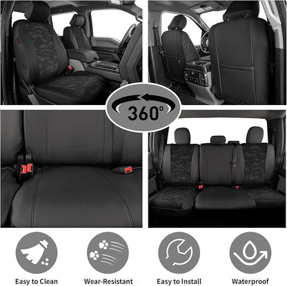 EKR F150 Seat Covers for (4 Door,SuperCrew) 2015-2020 Ford F150 XL/XLT & (CrewCab) 2017-2022 F250/F350/F450 SuperDuty XL/XLT Full Set-Faux Leather(Black/Gray Camo A63) - Image 7