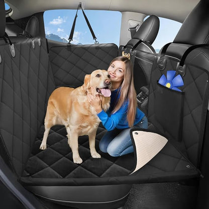 Hard Bottom Dog Car Seat Cover for Back Seat, with 2 Blankets | Backseat Extender, Dog Hammock for Cars, SUVs, Sedan, Holds 420lbs, Sturdy Oxford, Large Space, Soft Pet Car Bed, Easy Care by ROUWINNE