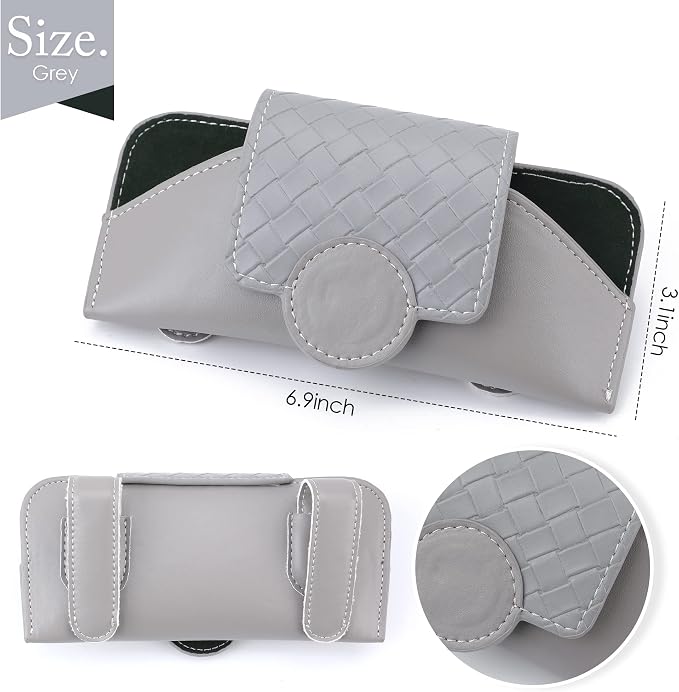 KINIVA Sunglasses Holder for Car Visor Leather Glasses Case with Clips for Car Visor Automotive Interior Visor Accessories Apply to All Car Models (10 Grey) - Image 7