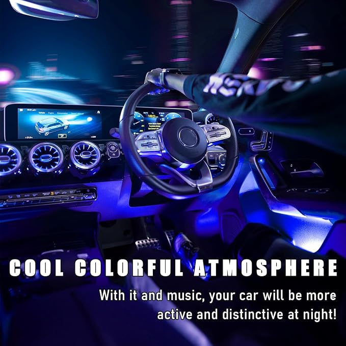 Wevdn Car Interior LED Strip Light, 12V 24 LED Neon Ambient Night Light with Cigarette Lighter Plug, Automotive Atmosphere Decorative Under Dash Lighting Kit, Car Accessories (Blue) - Image 4