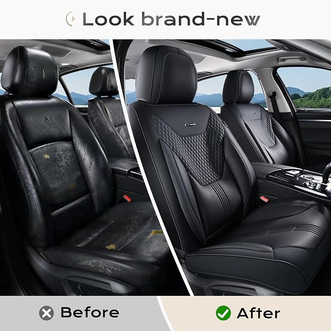 Coverado Car Seat Covers Full Set, Front Seat Covers with Lumbar Support and Back Seat Cover Waterproof Leather Automotive Seat Cover, Universal Car Interior Protectors Cushion for Most Cars - Image 5