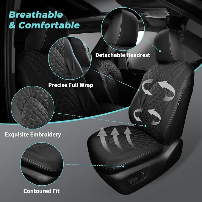 Custom Seat Covers for Toyota Highlander 2020-2024 8 Seats Black | faux leather, 2nd row 40/60 split bench, waterproof, breathable, airbag compatible, stain resistant, easy install - Image 7