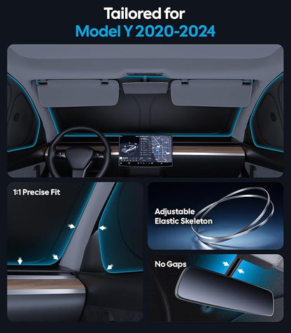 Wigoo 2026 8PC Full Set Window Sunshade for Tesla Model Y 2020-2024 | 7-Layer Cooler & Blacker, Ice-Crystal Tech, Full Set Shades With Windshield for Sun Block, Camping Accessories - Image 5