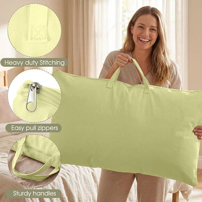 2 Pack Travel Pillow and Blanket Bags, 100% Cotton Canvas Pillow Storage Bag with Handles, Heavy Duty Breathable Organizer for Bedding Linens, Pillow Bag for Traveling(2,Olive Green,20"x36") - Image 5