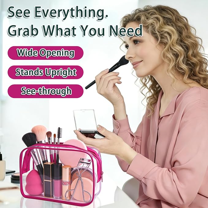 18 Pieces Small Clear Makeup Bags Bulk, TSA Approved Toiletry Bag Clear Cosmetic Pouch with Zipper, Waterproof Vinyl Plastic Organizer Case for for Women Carry-on Travel Essentials (Rose Red) - Image 6