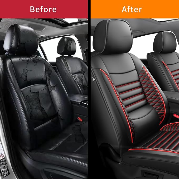 Car Seat Covers Compatible with Nissan Murano 2011-2026 S SL SV LE SE Platinum. Waterproof & Breathable Leather.Compatible with Airbag.All-Weather Seat Cushion Protector(2 Front/Black+Red) - Image 3