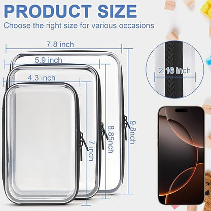 YOPCDJ 3 Pack Clear Hard Shell Zipper Case, Clear Zipper Pouches Waterproof Makeup Organizer & Travel Toiletry Bag, Diaper Bag Organizing Pouches, Plastic Pouch for Office Home Storage, LMS,Blcak - Image 2
