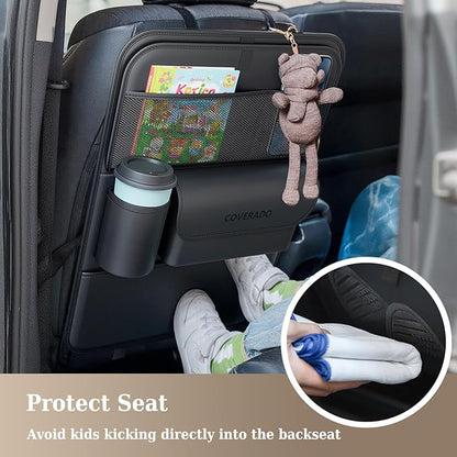 Coverado Car Backseat Organizer(2 Packs) with Tablet Tray, Nappa Leather Organizer for Car Seat Back, Waterproof Car Seat Organizer with Touch Screen, Seat Protector Kick Mats for Kids - Image 6