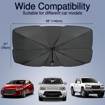 Windshield Sun Shade Foldable Umbrella, Sun Shade for Car Windshield, Car Window Shades [Silver Heat Shield - UV Reflective] Universal Fit Medium (56"x31") - Image 3