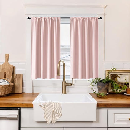RYB HOME 100% Blackout Short Curtains for Small Window, Thermal Insulated | Total Room Darkening, Noise Reducing, Curtains for Basement Bathroom RV Cars, W29 x L45, Baby Pink, 2 Panels by RYBHOME