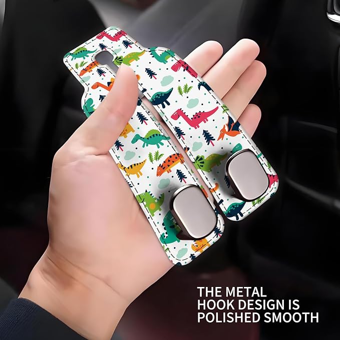 Car Seat Headrest Hook, Universal Leather Cute Hanger Holder Hook, Storage Organizer Interior Accessories for Purse Bags Handbag Colorful Cute Dinosaurs - Image 4