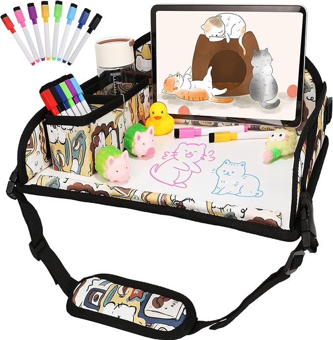 Kids Travel Tray for Airplane - Toddler Car Seat Table Tray, Road Trip Essentials for Boys & Girls, Carseat Lap Desk for Kids Road Trip Activities, Cute Kitten by Unknown