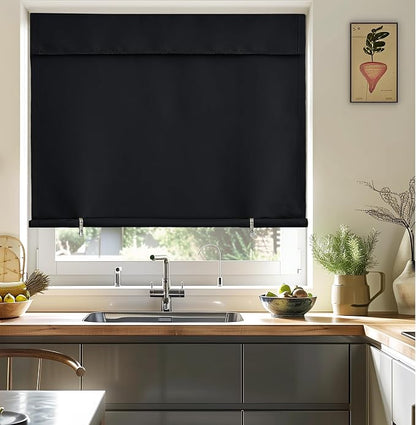 NICETOWN Black Kitchen Curtains 48 Inches Long for Small Window | Thermal Insulated Solid Self Sticky Adjustable Curtain Panels for Cupboard Loft Cafe Dining Room, 52" x 48", 1 Panel - Image 7