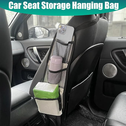 Car Seat Storage Hanging Bag, Car Seat Side Organizer, Multifunctional Cars Mesh Net Pocket, Multi-Pocket Seats Side Storage Interior Accessories Universal for Cars SUV Truck (Ivory White, 1PCS) - Image 6
