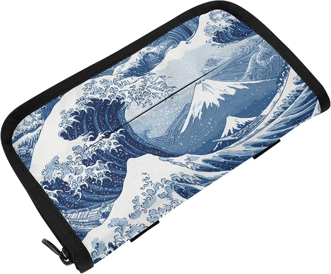 Car Tissue Holder Car Napkin Holder Tissue Box Dispenser Storage Case Sun Visor Mask Holder Accessories with Adjustable Straps Reusable Refillable Deep Blue Wave Pattern Snow Mountain by Unknown