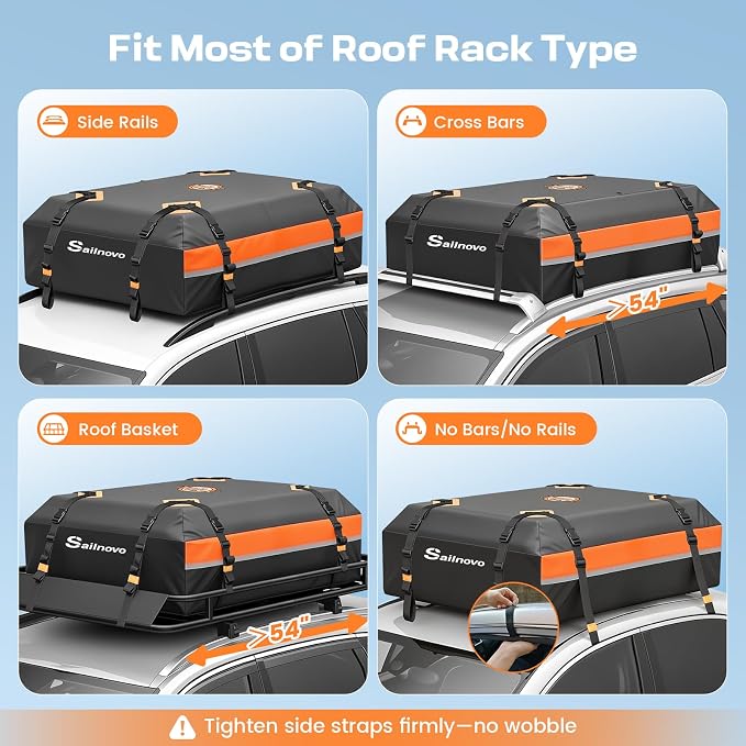 Sailnovo Car Rooftop Cargo Carrier 15 Cubic Feet Waterproof Soft Roof Bag | Heavy Duty 1000D PVC, Fit Vehicle with/without Rack, include Anti-Slip Mat,4 Door Hooks,8 Reinforced Straps,Lock,for Camping - Image 5