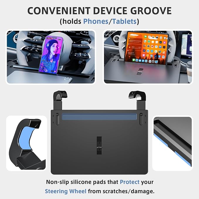 Steering Wheel Tray, Car Food Tray, Car Desk for Laptop, Multipurpose Car Table for Eating & Work, Adjustable Car Tray with Drawer and Anti-Slip Protective Adhesive - Image 6