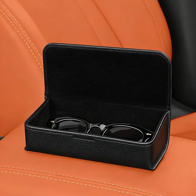 Car Sunglasses Holder, Large Capacity Universal Fit Adhesive Mount Eyewear Case with Magnetic Closure Glasses Protective Storage Box for Man Women Beige - Image 6