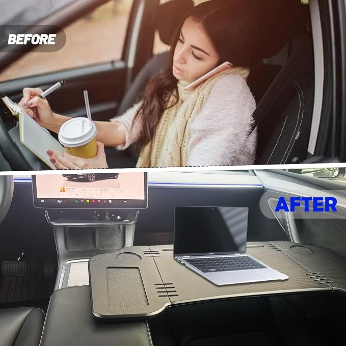 Foldable Car Desk for Tesla Model Y Model 3 Car Food Tray | Car Desk for Laptop | Car Tray Tesla Table | Steering Wheel Tray Table | Multipurpose Travel Car Accessories - Image 2