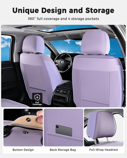 Huidasource Purple Seat Covers, Luxury Faux Leather Car Seat Covers, Velcro Adjustable, with Airbags, Child Seat, Perforation Cooling＆Heating, Universal Fit for Most Cars, Vans, Trucks, SUVs, Purple - Image 5