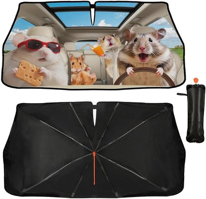 Cute Hamster Car Windshield Sunshade Umbrella Funny Car Sun Shade Foldable Window Shades Cover 57 x 30 in by PZTZH