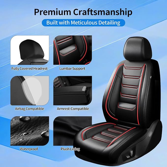 Fit Mazda 3 Seat Covers Custom Fit for Mazda 3 2010-2019, Full Set | Premium Leather Full Coverage Protectors, Waterproof, Breathable, Scratch Resistant, Easy Wipe, Airbag Compatible, RedTrim - Image 7