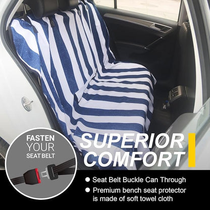 Back Seat Cover for Car Trucks Van SUV Jeep,Waterproof Rear Bench Towel Seat Covers for Dogs and Kids,Automotive Backseat Protector (Blue Stripe) - Image 2