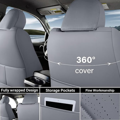 Coverado Tacoma Seat Covers, Car Seat Covers Front Seats, Leather Seat Covers for Cars Car Seat Protector Cushion Tacoma Accessories Custom Fit 2005-2023 Toyota Tacoma Double/Crew Cab(Gray) - Image 2