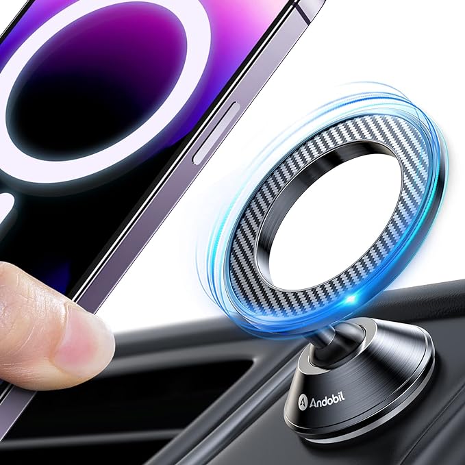 andobil for Magsafe Car Mount Compact Magnetic Phone Holder for Car Dash | Strongest Magnet Upgraded 3M Adhesive, 360° Adjustable, Fits all dashboard, Compatible with iPhone 17 - 12 Pro Max Mini by Andobil