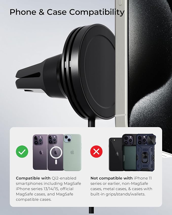 iOttie Velox Qi2 Mini Wireless Charging Car Mount - MagSafe Compatible Air Vent Phone Mount with 15W Charging for Qi2-enabled Smartphones Including iPhone 12,13,14,15,16 and 17. Car Charger Included. - Image 4