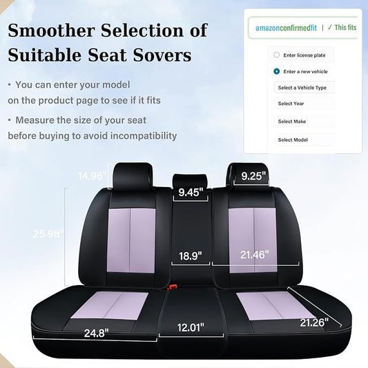 Coverado Rear Seat Covers for Cars, Waterproof Car Seat Covers Back Seat Cover, Faux Leather Seat Covers Automotive Seat Covers Seat Cushion Protector Universal Fit for Most Cars, Black&Purple - Image 2