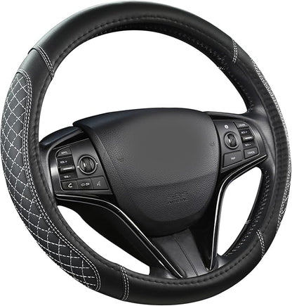 West Llama Customized Auto Car Steering Wheel Cover for Toyota Tacoma,4Runner,Tundra,Sequoia,15.5-16 inch(Diamond Quilted-Black+Gray-Large Size) by WESTLLAMA