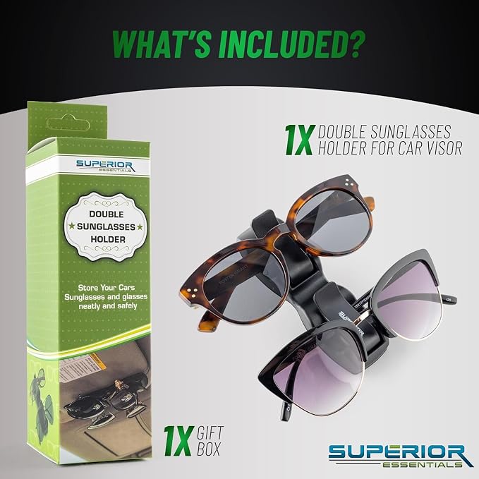 SUPERIOR ESSENTIALS Sunglass Holder for Car Visor Clip - Sun-Glasses Holder and Ticket Card Clips - Car Visor Accessories - Luxury Eyeglass Car Mount (Pack 1) - Image 3