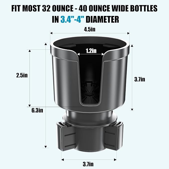 SEVEN SPARTA Car Cup Holder Expander for 32-46oz Large Bottles & Tumblers | Larger Version Fits Yeti 46oz, Hydro Flask & Nalgene, Upgraded Adjustable Offset Base, Fits 3.5"-4" Bottles, Mugs & Tumblers - Image 9