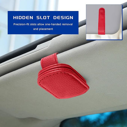 2 PCS Sunglass Holder for Car, Magnetic Leather Glasses Holder Auto Ticket Card Clip, Sun Visor Eyeglass Hanger Interior Accessories for Sedan Truck SUV, Car Accessories (Red) - Image 6
