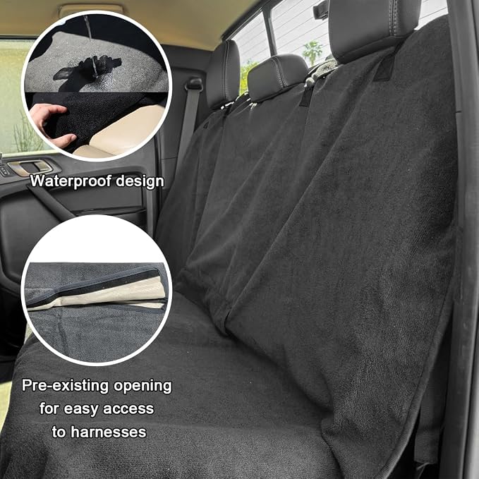 DXNQ Car Towel Seat Cover, Waterproof Sweating Non-Slip Premium Soft Towel Carseat Protector, Universal Machine Washable Car Truck SUV Front Seat Cover for Gym Workout Beach Hiking (Gray, Rear) - Image 5