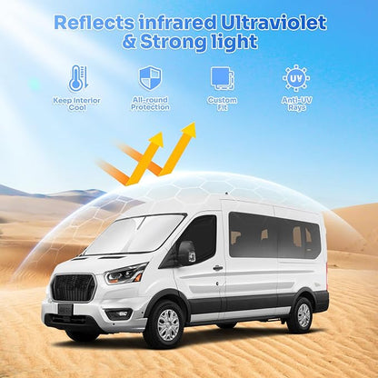 Canvcle Window Shades for 2015-2025 2026 Ford Transit (NOT for Low Roof) Accessories Windshield Sun Shade Side Window Cover Sunshade Sun Shield Privacy Protection for Camping Keep Car Cool Black 3PCS - Image 2