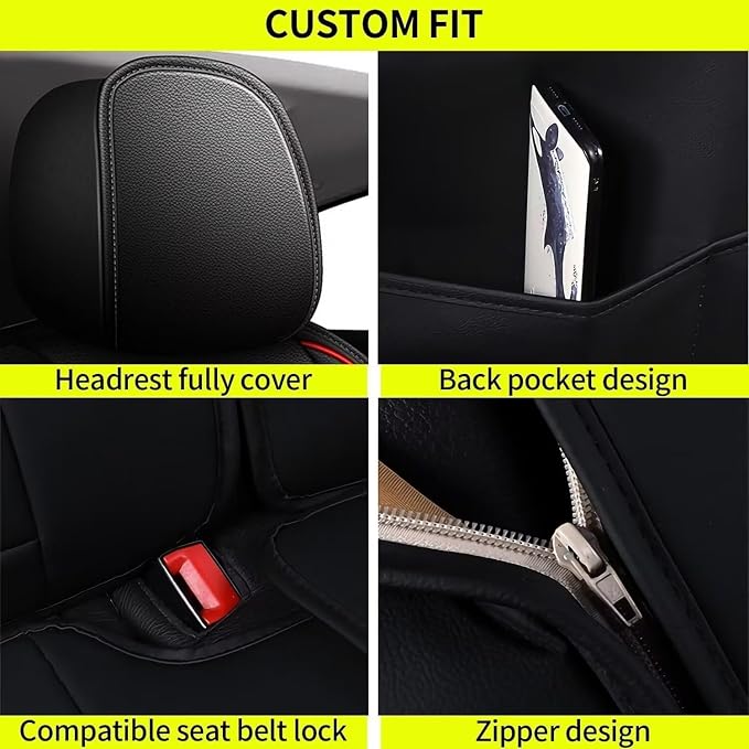 IKABEVEM Car Seat Covers Full Set Fit for Infiniti Q50 2014-2025 2026: 5 Seats Auto Interior Accessories, Faux Leather Waterproof Seat Cushions Vehical Cover (Black&Redline) - Image 6