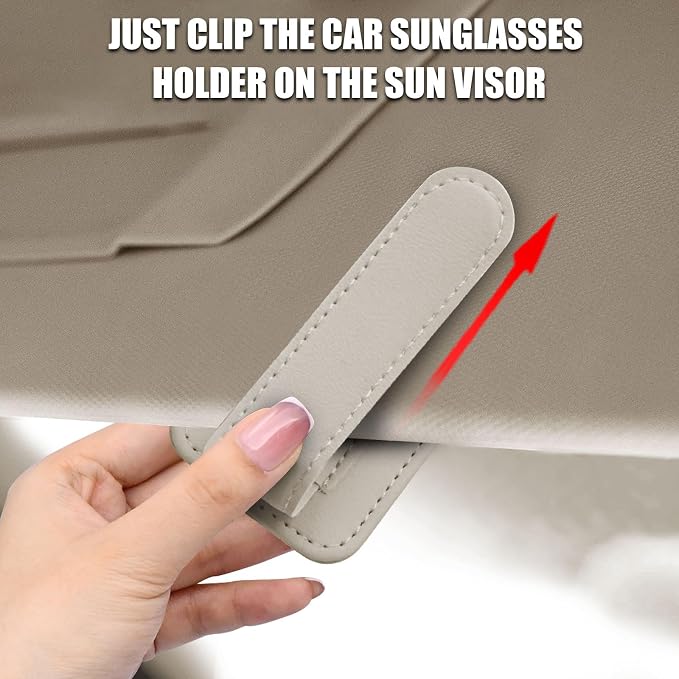 2 Pack Magnetic Leather Car Sunglass Holder, Beige | Leather Glasses Eyeglass Hanger Clip for Car, Sunglass Clip Glasses Holder for Car Visor - Image 4