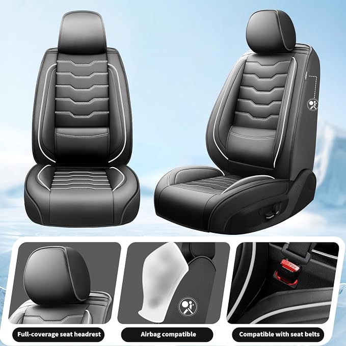 Fit Rogue Car Seat Covers Compatible with Nissan Rogue 2014-2026 -Full Set Premium Leather Waterproof Breathable，All-Weather Seat Cushion Protecto & Airbag Compatible（Full Set,White Line Black - Image 2