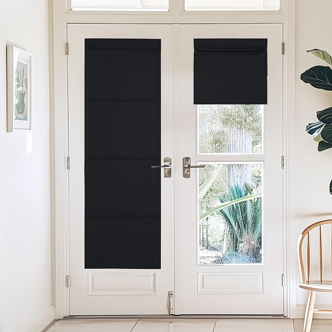 NICETOWN Black Magnetic Door Roman Shade for French Glass Window | Thermal Insulated, French Front Door Window Covering, Roman Roll Up Shade for Patio Glass, 27 x 72 inch Long, 1 Panel by NICETOWN