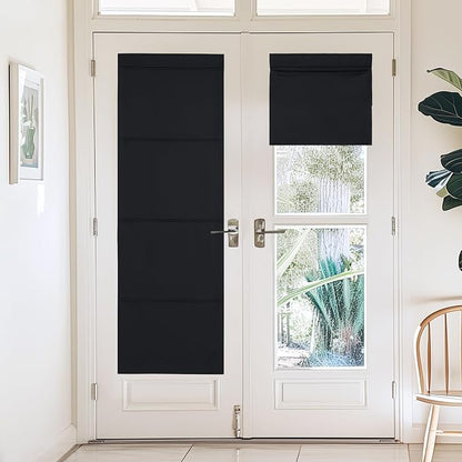 NICETOWN Black Magnetic Door Roman Shade for French Glass Window | Thermal Insulated, French Front Door Window Covering, Roman Roll Up Shade for Patio Glass, 27 x 72 inch Long, 1 Panel by NICETOWN