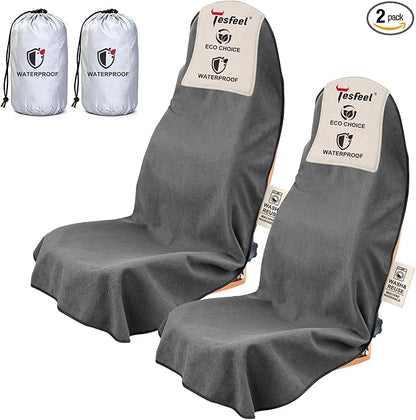 Towel Car Seat Covers for Sweat Protection, GRS Certified Recycled Microfiber Absorbent Front Seat Protector, Non-Slip Washable Universal Fit for Sedans SUV Minivans(2 Pack,Gray) by TESFEEL