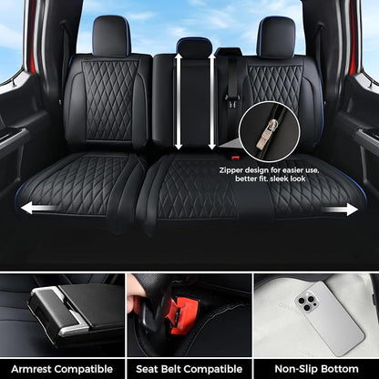 Coverado Leather Rear Seat Covers Fit for Ford F150 F250 F350 F450, Waterproof Ford Truck Rear Seat Covers Fit for 2015-2026 F150 & 2017-2026 F250 F350 F450 (Blueline) - Image 4