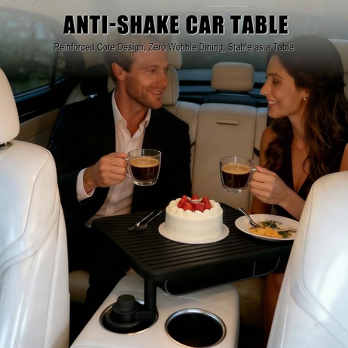 Car Desk for Laptop, Rotating Car Table Tray for Cup Holder | 360° rotating wood car tray, adjustable height with extension rod, fits 2.75-3.93 in round cup holders, desk mat and pouch - Image 7