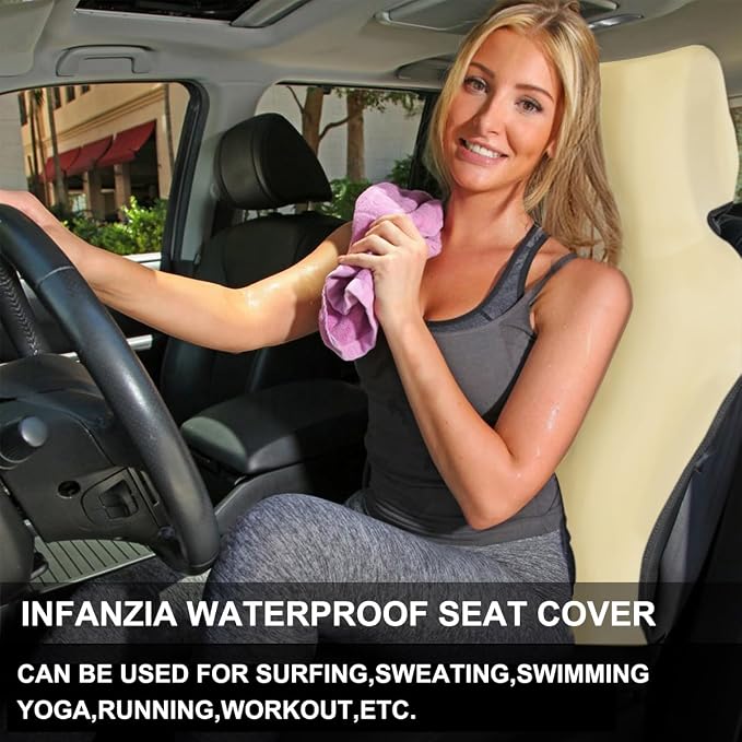 Neoprene Waterproof Car Seat Cover, Pale Yellow 2pcs, Non-Slip | Car Seat Protector, Sweat-proof, Universal Fit SUV & Truck, Machine Washable, For Gym, Yoga, Pets, Workout, Beach, Swimming - Image 5