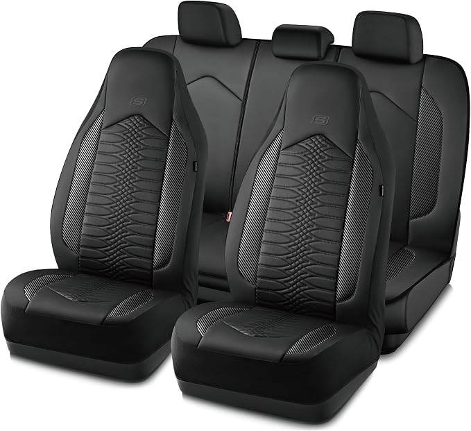Skechers Memory Foam Car Seat Covers, Leather High Back Seat Covers Quilting Design,Waterproof Sports Car Seat Covers Full Sets,Airbag Compatible, Universal Fit for Most Cars, SUVs,Trucks,Black by Unknown